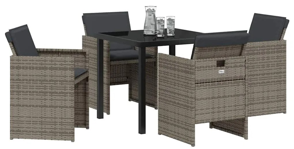 vidaXL Σέτ φαγητού για κήπο 5 pcs Γκρι συνθετικό ρατάν