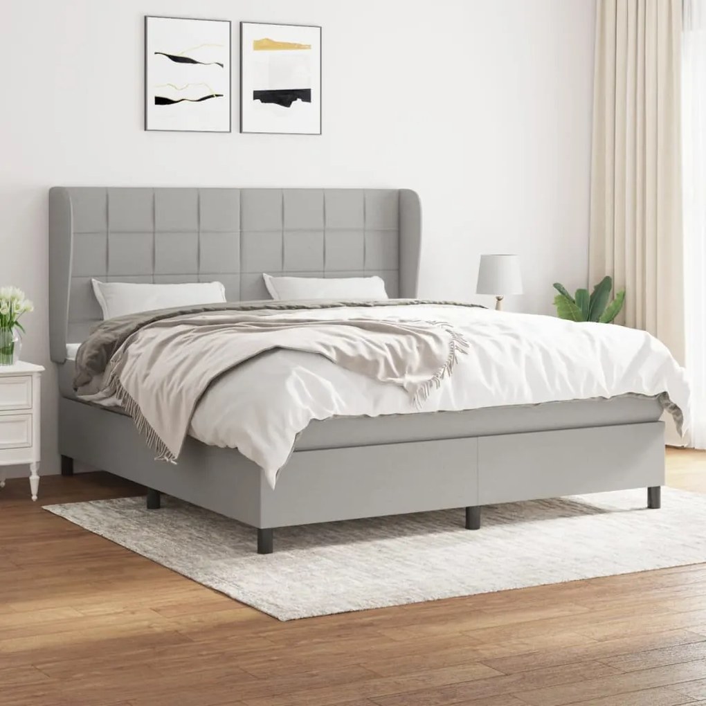 Κρεβάτι Boxspring με Στρώμα Ανοιχτό Γκρι 180x200 εκ. Υφασμάτινο - Γκρι