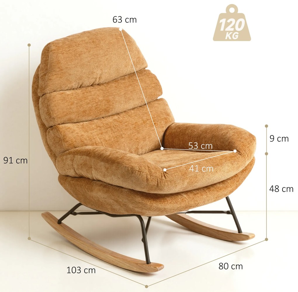 HOMCOM Γεμιστη πολυθρόνα με ατσάλινα πόδια και ξύλινες βάσεις, Κίτρινο