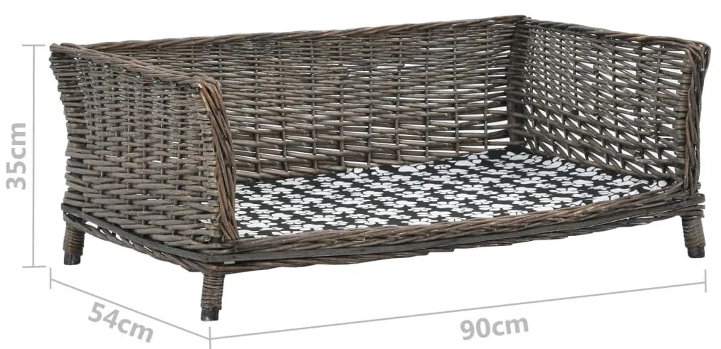 vidaXL Καλάθι Σκύλου με Μαξιλάρι Γκρι 90x54x35 εκ. Φυσικό Ξύλο Ιτιάς