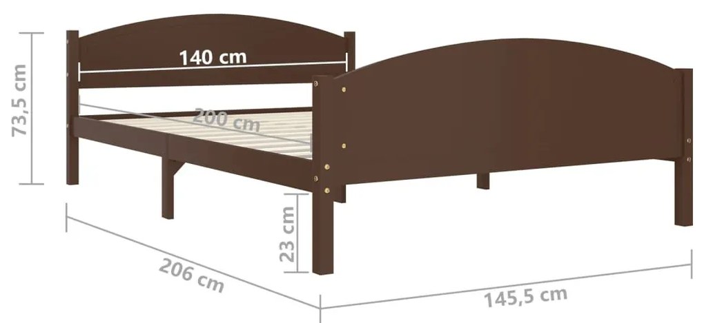 Πλαίσιο Κρεβατιού Σκούρο Καφέ 140x200 εκ. από Μασίφ Ξύλο Πεύκου - Καφέ