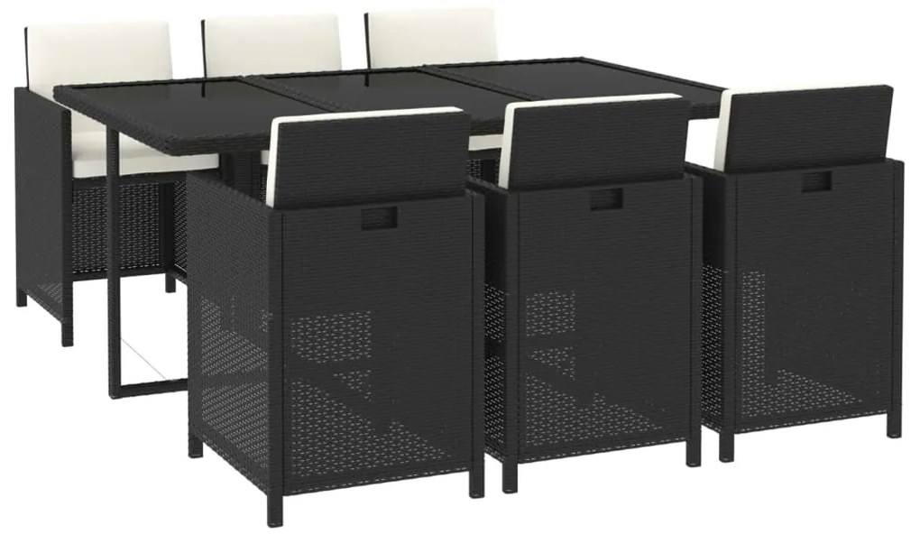 vidaXL Σετ Τραπεζαρίας Κήπου 7 τεμ. Μαύρο Συνθετικό Ρατάν με Μαξιλάρια