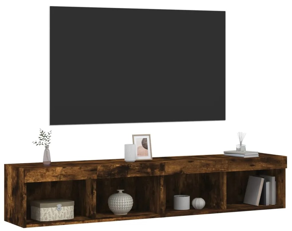 vidaXL Έπιπλα Τηλεόρασης με LED 2 τεμ. Καπνιστή Δρυς 80 x 30 x 30 εκ.