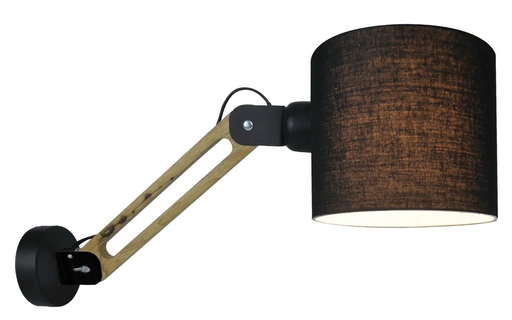 Φωτιστικό Τοίχου - Απλίκα WL17013 ANGONA WALL LAMP BLACK &amp; WOOD COLOR A3 - Μέταλλο - 77-3655
