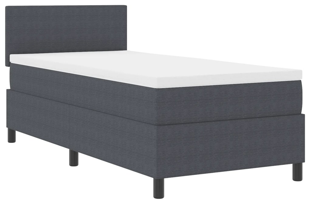 vidaXL Κρεβάτι Box Spring με Στρώμα & LED Σκούρο Γκρι 90x200 εκ Ύφασμα Κορντούρα