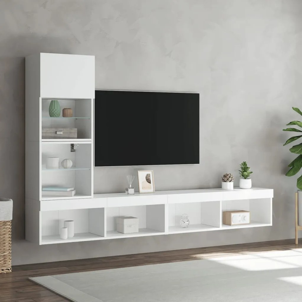 vidaXL Έπιπλα Τοίχου Τηλεόρασης 4 τεμ LED Λευκά από Επεξεργασμένο Ξύλο