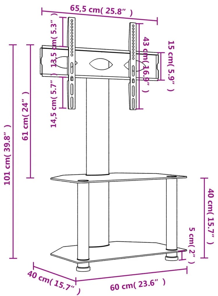 Βάση Τηλεόρασης Γωνιακή 2 Επιπέδων για 32-70 Ιντσών Μαύρη/Ασημί - Μαύρο