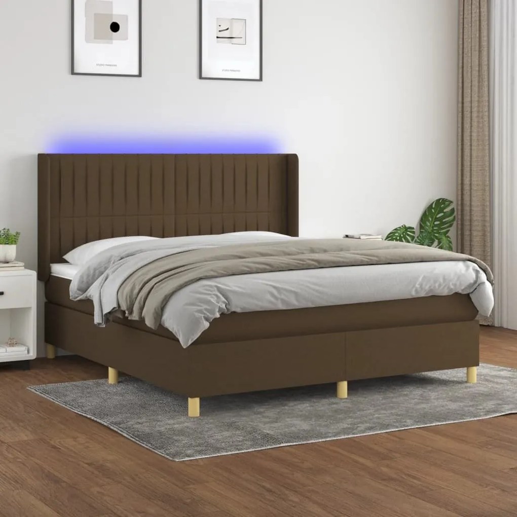 ΚΡΕΒΑΤΙ BOXSPRING ΜΕ ΣΤΡΩΜΑ &amp; LED ΣΚ.ΚΑΦΕ 160X200ΕΚ. ΥΦΑΣΜΑΤΙΝΟ 3139048