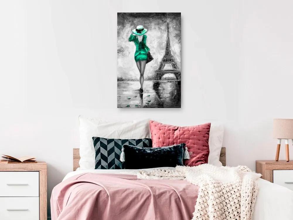 Πίνακας - Parisian Woman (1 Part) Vertical Green - 40x60