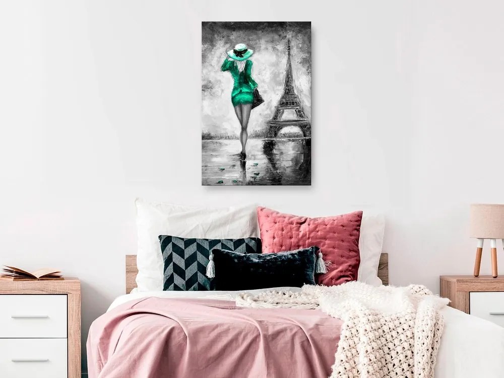 Πίνακας - Parisian Woman (1 Part) Vertical Green - 60x90