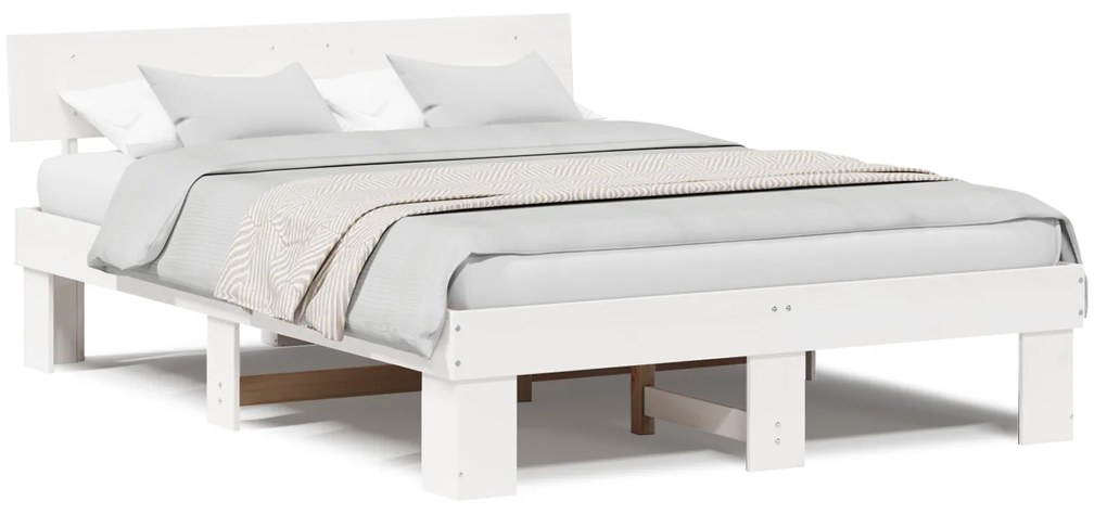 vidaXL Σκελετός Κρεβατιού Λευκό 150 x 200 cm Συμπαγές ξύλο πεύκου