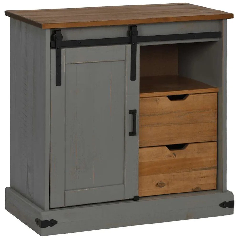 vidaXL Sideboard HALDEN με συρόμενη πόρτα γκρι 80x40x80 cm μασίφ ξύλο