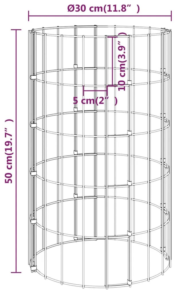 vidaXL Συρματοκιβώτιο-Γλάστρα Στύλος Κυκλική Ø30x50 εκ. Γαλβ. Χάλυβας