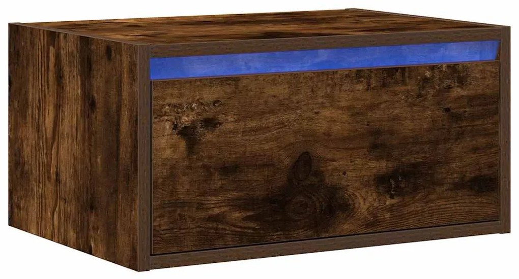 vidaXL Κομοδίνο Επιτοίχιο με Φώτα LED Καπνιστή Δρυς