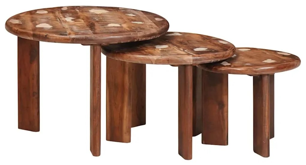 vidaXL Τραπεζάκια Καφέ Στερεών 3 pcs Πολύχρωμο Στερεό ανακτημένο ξύλο