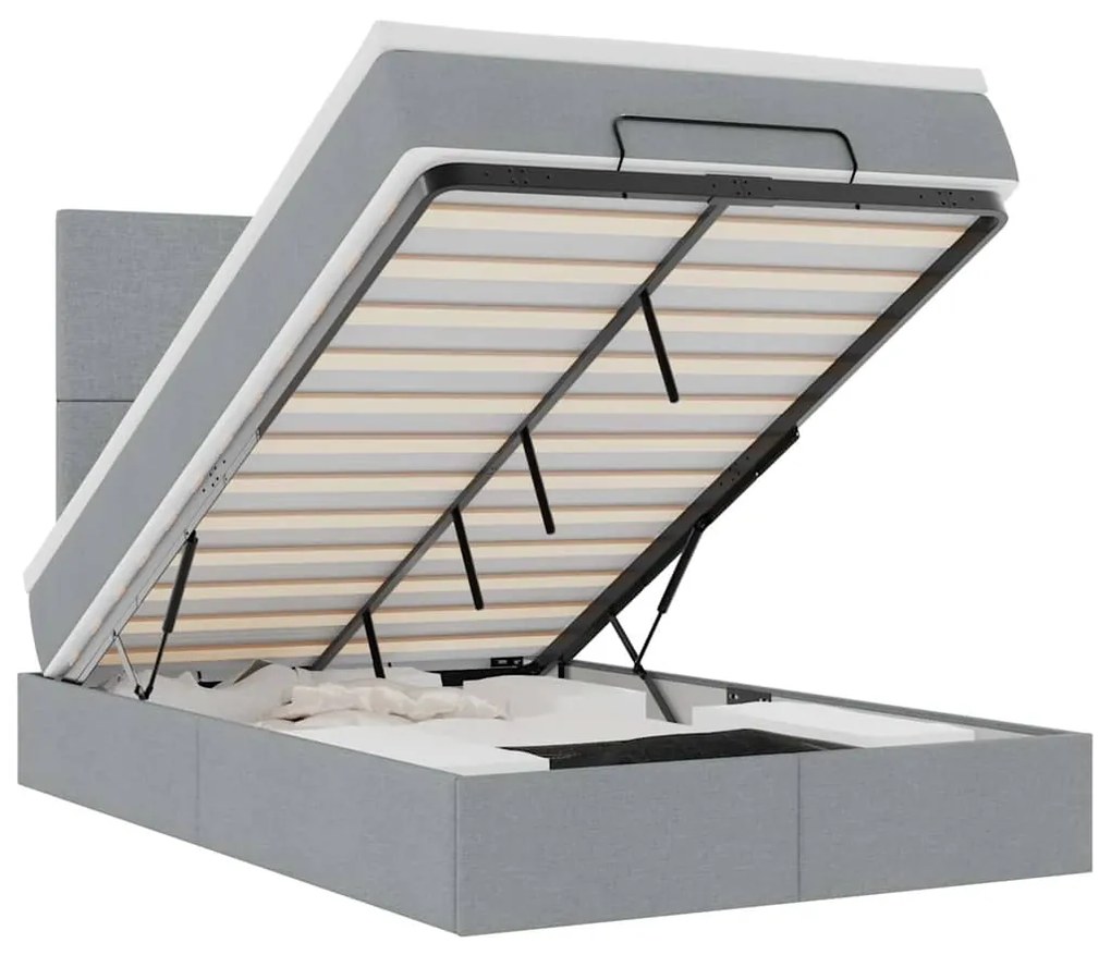 vidaXL Οθωμανικό κρεβάτι με στρώμα & LEDs Ανοιχτό γκρι Ύφασμα