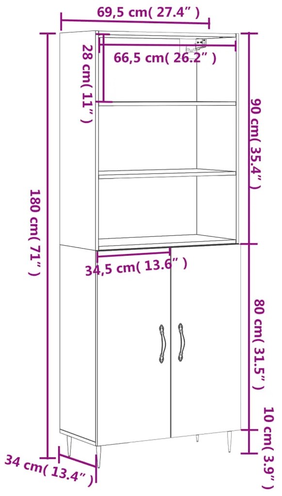 Ντουλάπι Γκρι Sonoma 69,5 x 34 x 180 εκ. Επεξεργασμένο Ξύλο - Γκρι