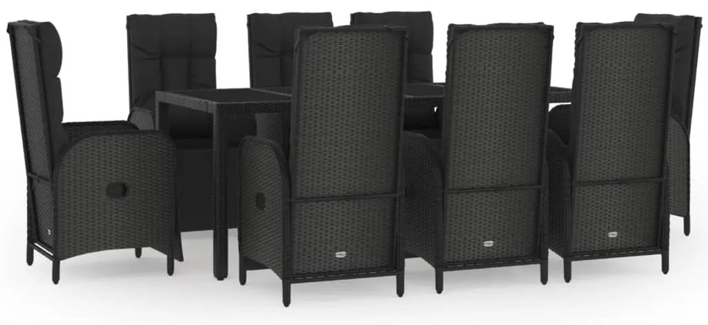 vidaXL Σετ Τραπεζαρίας Κήπου 9 τεμ Μαύρο από Συνθ. Ρατάν με Μαξιλάρια