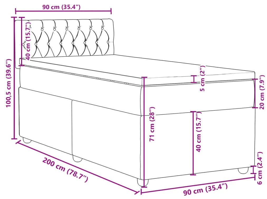 Κρεβάτι Boxspring με Στρώμα Ανοιχτό Γκρι 90x200 εκ. Υφασμάτινο - Γκρι