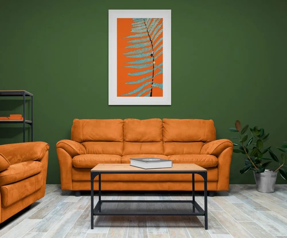 Αφίσα με παρπαστού Φύλλο σε πορτοκαλί φόντο - 40x60 silver