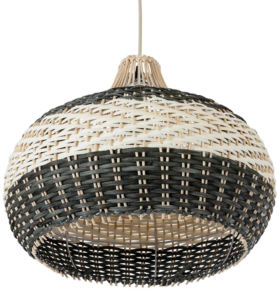 GloboStar® BARBADOS 01946 Boho Κρεμαστό Φωτιστικό Οροφής Μονόφωτο 1 x E27 AC220-240V IP20 - Φ40 x Υ34cm - Μπεζ με Χακί Ξύλινο Μπαμπού Πλέγμα Καμπάνα - 5 Χρόνια Εγγύηση