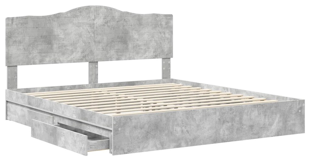 vidaXL Κρεβάτι Αποθήκης Σκυρόδεμα Γκρι 200 x 200 cm Επεξεργασμένο ξύλο