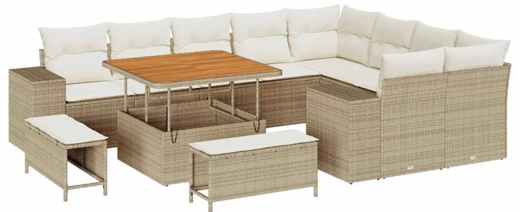 vidaXL Σετ Καναπέ Κήπου με μαξιλάρι με μαξιλάρι 12 pcs Μπεζ και Κρέμα