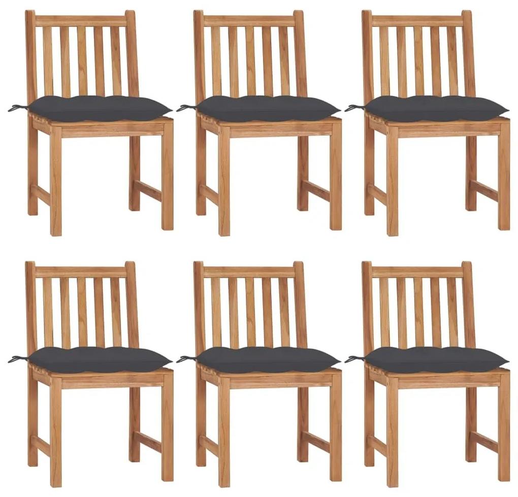 Καρέκλες Κήπου 6 τεμ. από Μασίφ Ξύλο Teak με Μαξιλάρια - Ανθρακί