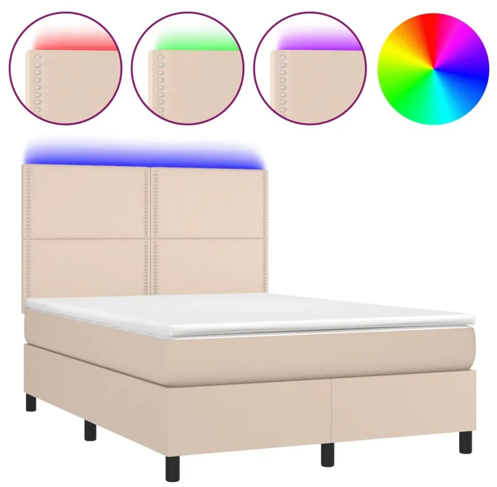 ΚΡΕΒΑΤΙ BOXSPRING ΣΤΡΩΜΑ&amp;LED ΚΑΠΟΥΤΣΙΝΟ 140X200 ΕΚ. ΣΥΝΘ. ΔΕΡΜΑ 3135890