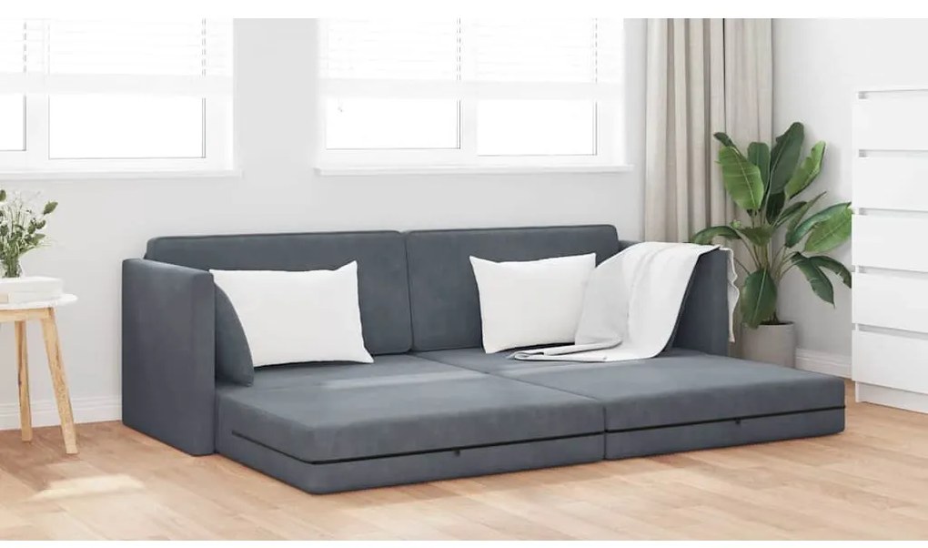 vidaXL Καναπές-κλίνες 2 σε 1 Σκούρος Γκρι 213x144x60 cm Βελούδο