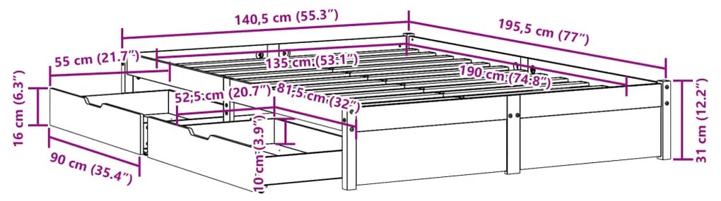 ΣΚΕΛΕΤΟΣ ΚΡΕΒ. ΧΩΡΙΣ ΣΤΡΩΜΑ ΛΕΥΚΟ 135X190 ΕΚ ΜΑΣΙΦ ΠΕΥΚΟ 3301653