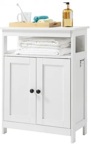 VEVOR Wooden Bathroom Floor Cabinet Storage 3-Tier with Adjustable Shelf White