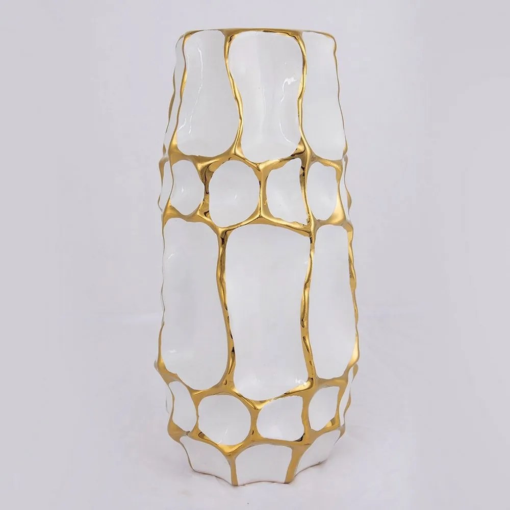 Βάζο Κεραμικό 752-20171 15,5x15,5x31,5cm White-Gold Estheti Home Κεραμικό