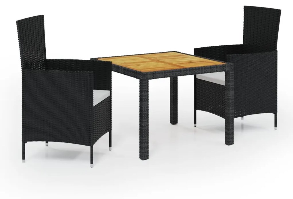 vidaXL Σετ Τραπεζαρίας Εξ. Χώρου 3 τεμ. Μαύρο Συνθ. Ρατάν με Μαξιλάρια