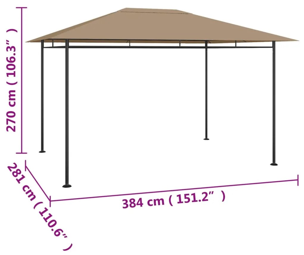 vidaXL Κιόσκι Taupe 384x281x270 εκ. 180 γρ./μ²