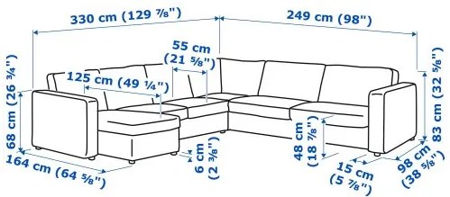 VIMLE γωνιακός καναπές, 5θέσεων με σεζλόνγκ 293.996.93