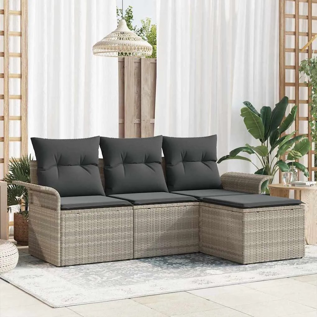 vidaXL Σετ Καναπέ Κήπου με μαξιλάρι 4 pcs Ανοιχτό γκρι Πολυ ράταν