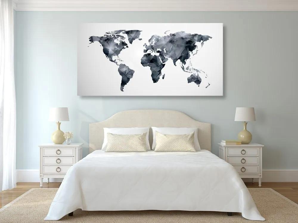 Εικόνα σε πολυγωνικό παγκόσμιο χάρτη από φελλό σε ασπρόμαυρο σχέδιο