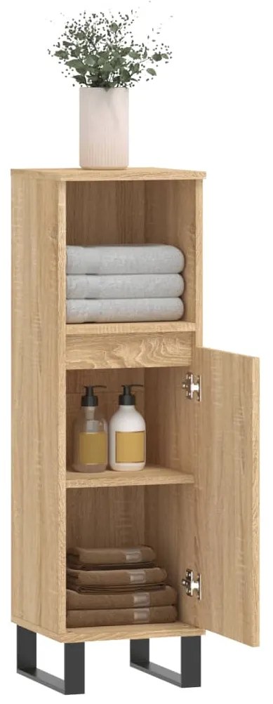 vidaXL Ντουλάπι Μπάνιου Sonoma Δρυς 30x30x100 εκ. Επεξεργασμένο Ξύλο
