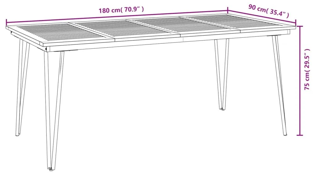 Τραπέζι Κήπου Με Πόδια Φουρκέτα 180x90x75 εκ. Μασίφ Ακακία - Καφέ