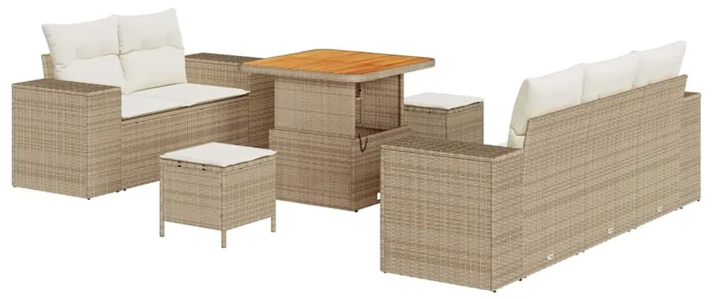 vidaXL Σετ Καναπέ Κήπου με μαξιλάρι 8 pcs Μπεζ και Κρέμα Πολυ Ρατάν