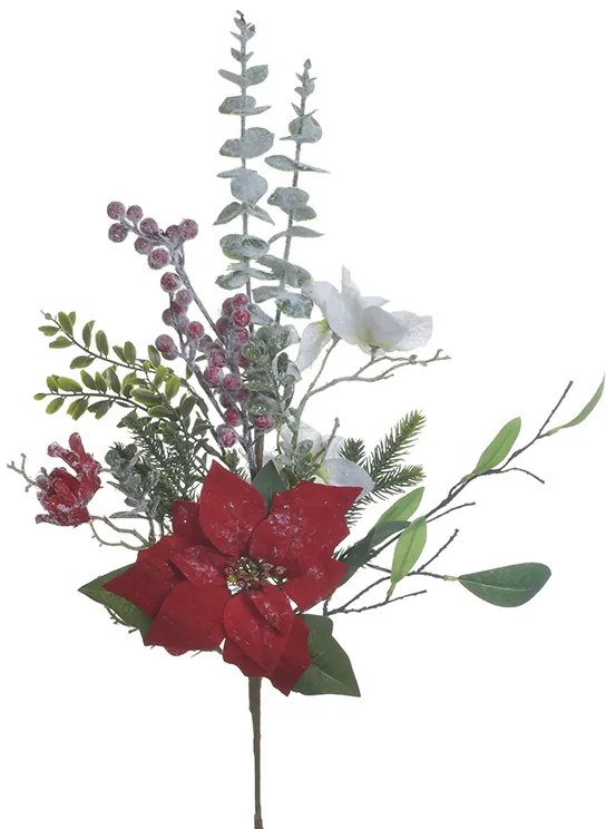 INART Κλαδί Με Λουλούδια Pl Υ75cm Πράσινο-Κόκκινο 2-85-083-0171