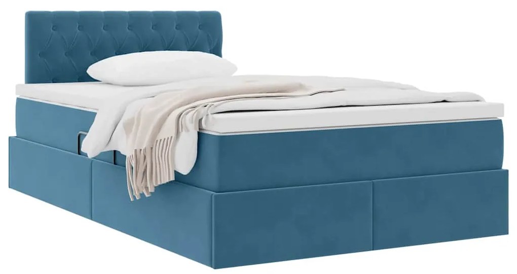 vidaXL Κρεβάτι Αποθήκης με στρώμα Σκούρο Μπλε 120 x 200 cm Βελούδο