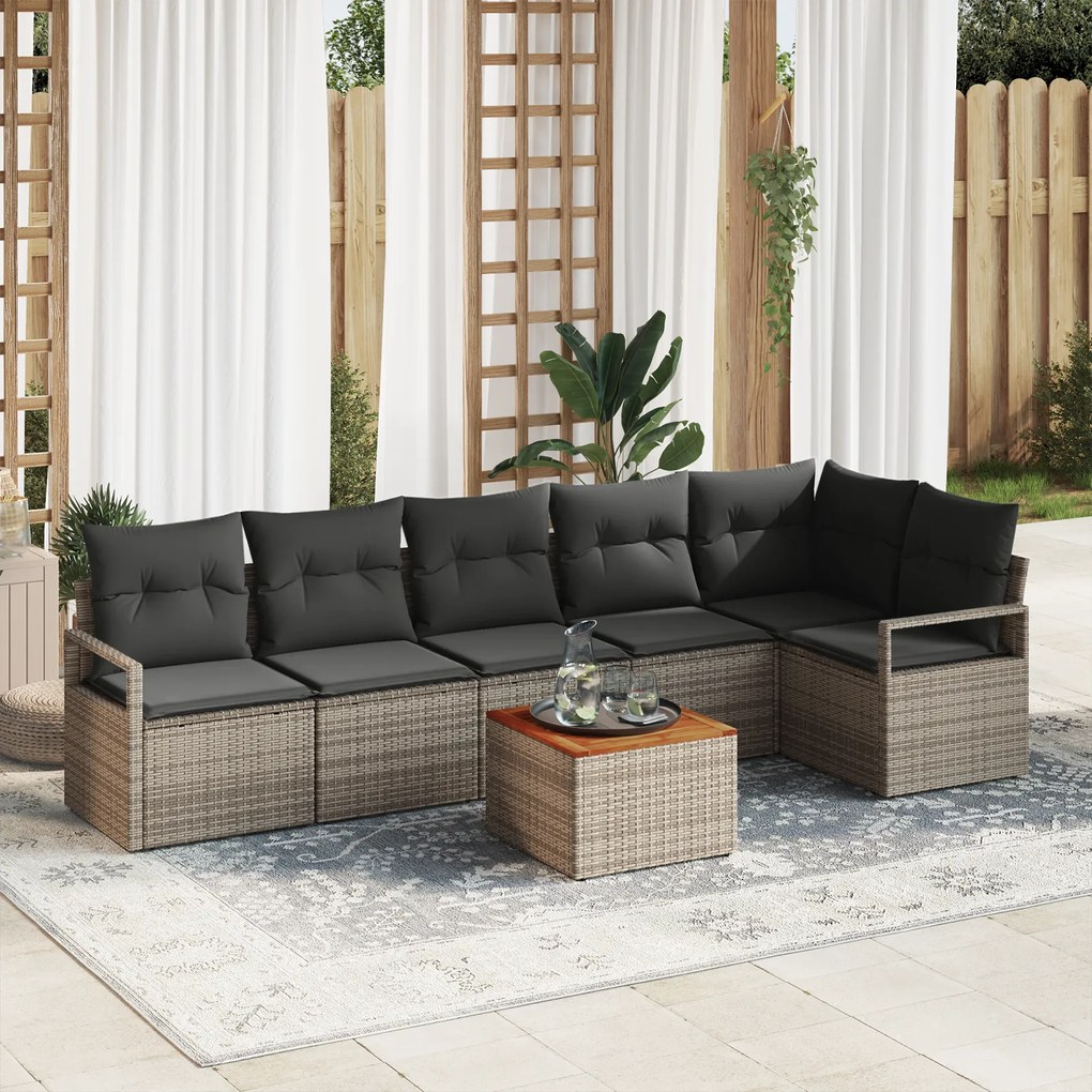 vidaXL Σετ Σοφάκι Κήπου 7 pcs Γκρι Μεγάλο Ρατάν, Ύφασμα