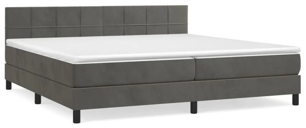 Κρεβάτι Boxspring με Στρώμα Σκούρο Γκρι 200x200 εκ. Βελούδινο - Γκρι