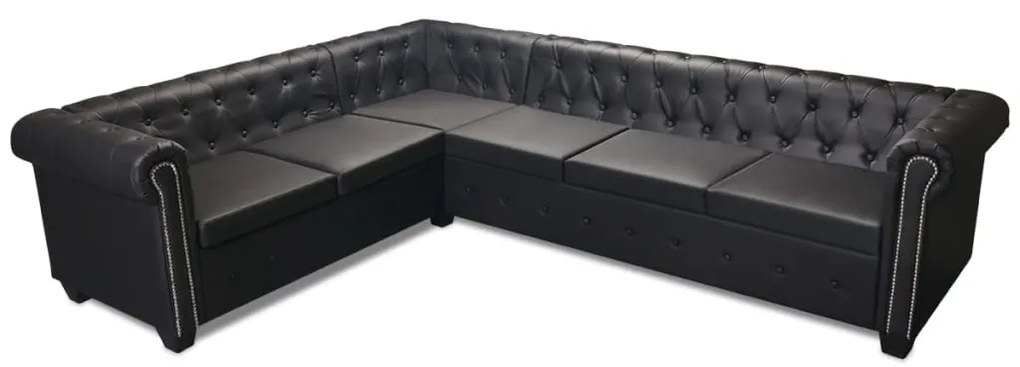 vidaXL Καναπές Γωνιακός Εξαθέσιος Chesterfield Μαύρος Συνθετικό Δέρμα