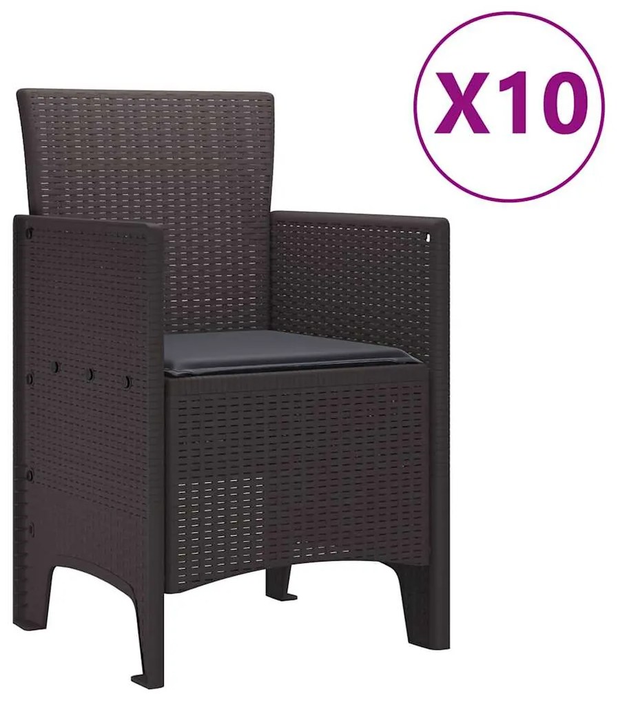 vidaXL Σέτ φαγητού για κήπο με μαξιλάρι 11 pcs Καφέ και Ανθρακί Ρατάν