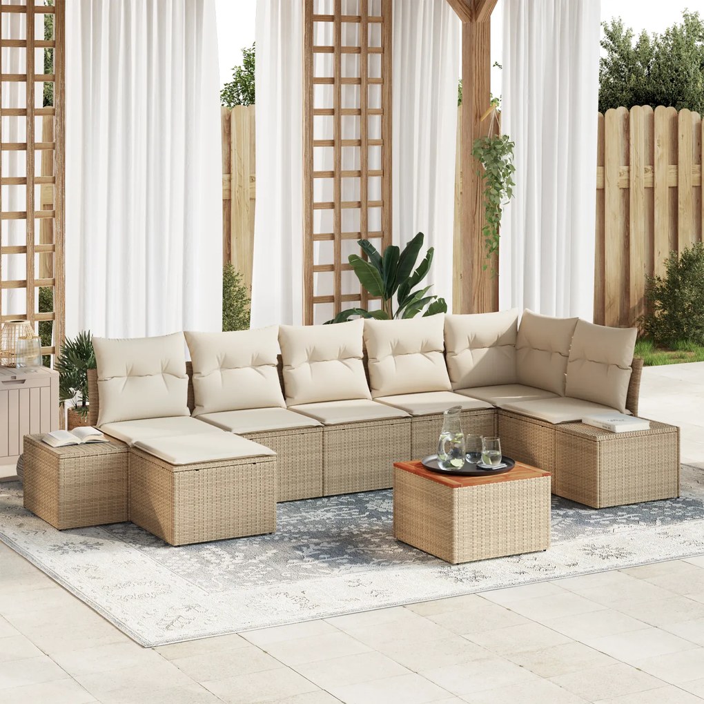 vidaXL Σετ Καναπέ Κήπου 8 pcs Μπεζ και Λευκό Πολυ-ρακί, Πολυεστέρας
