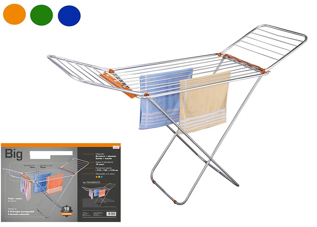 Απλώστρα Ρούχων Αλουμίνιο 175x55x110cm 18m Σε 3 Χρώματα