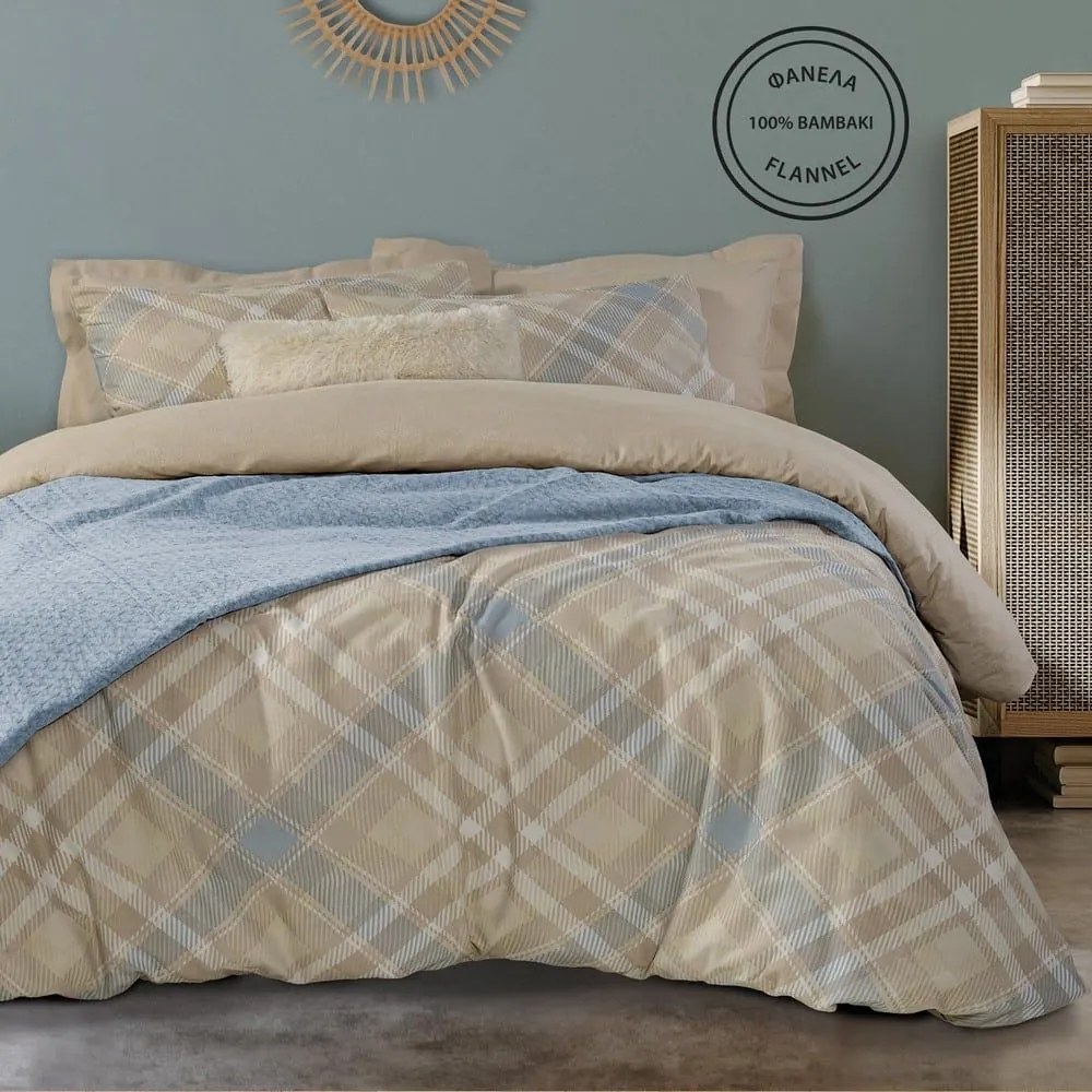 Σεντόνια Happy Flannel 9525 (Σετ 4τμχ) Beige-Petrol Das Home Υπέρδιπλo 230x260cm 100% Βαμβακερή Φανέλα